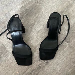 ASOS black heeled sandals.
